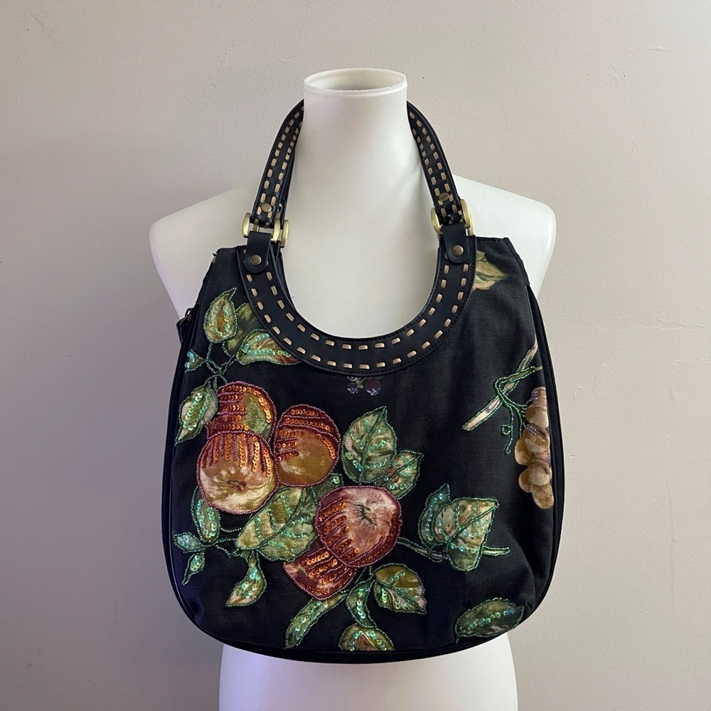 (sold)Vintage beaded fruit embroidered handbag fairy cottagecore boho cotton